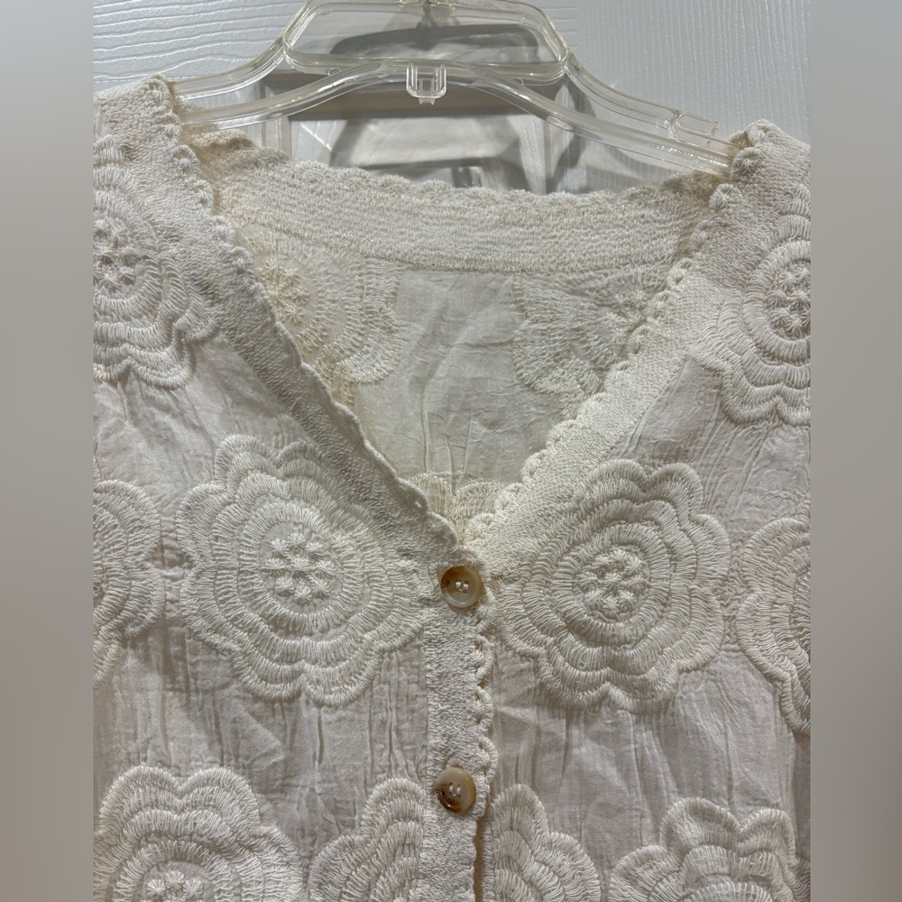 Amazon Cream Lace Button-Down Blouse
